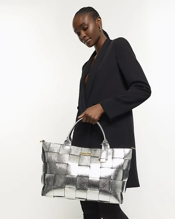 Silver chunky weave shopper bag