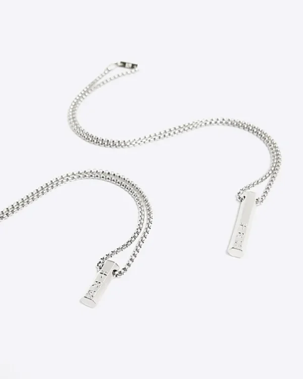 Silver colour bar multirow necklace