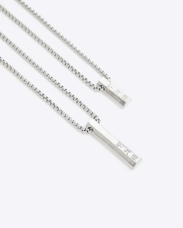 Silver colour bar multirow necklace