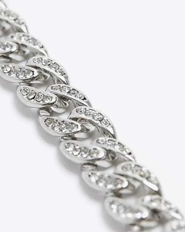 Silver colour chain diamante bracelet