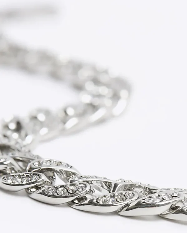 Silver colour chain diamante bracelet