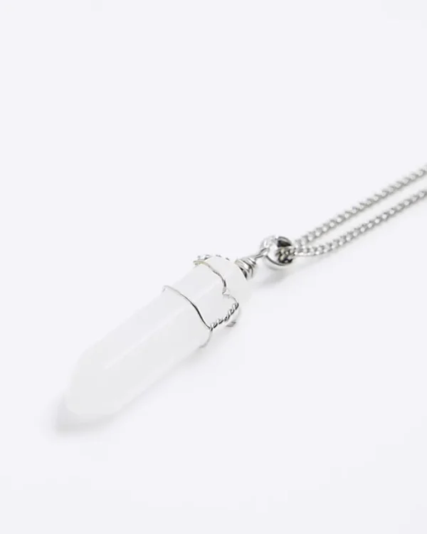 Silver colour quartz pendant necklace