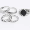 Silver colour stone textured ring multipack