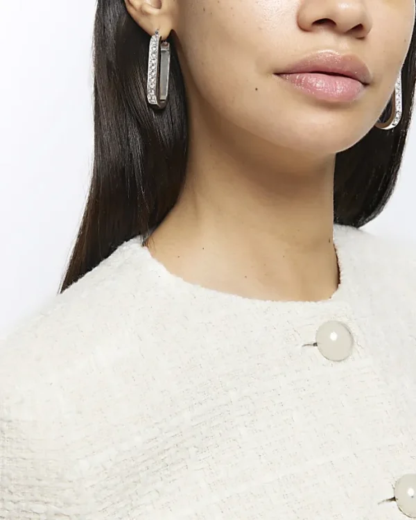 Silver Diamante Hoop Earrings