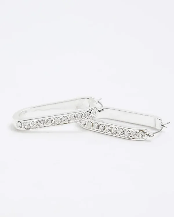 Silver Diamante Hoop Earrings