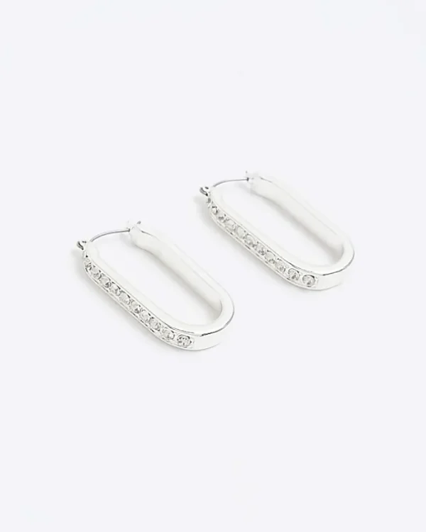 Silver Diamante Hoop Earrings