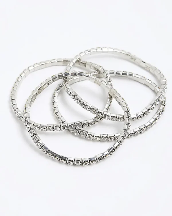 Silver diamante stretch Bracelet Pack