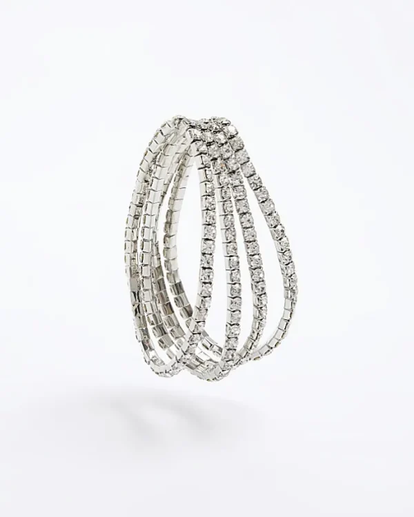 Silver diamante stretch Bracelet Pack