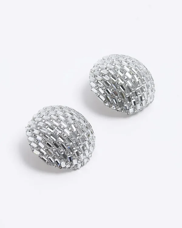 Silver diamante stud earrings