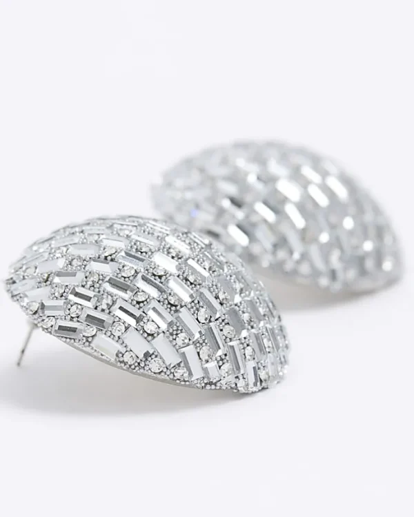 Silver diamante stud earrings