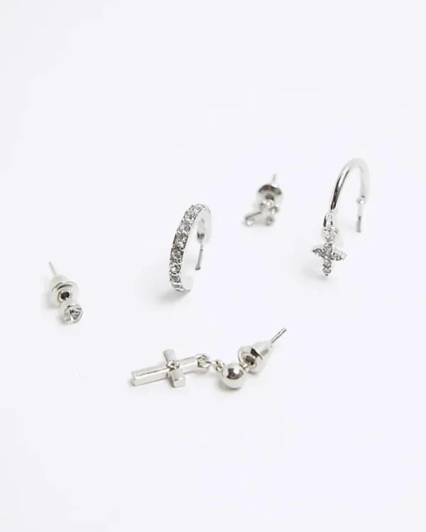 Silver hoop and ear earrings multipack