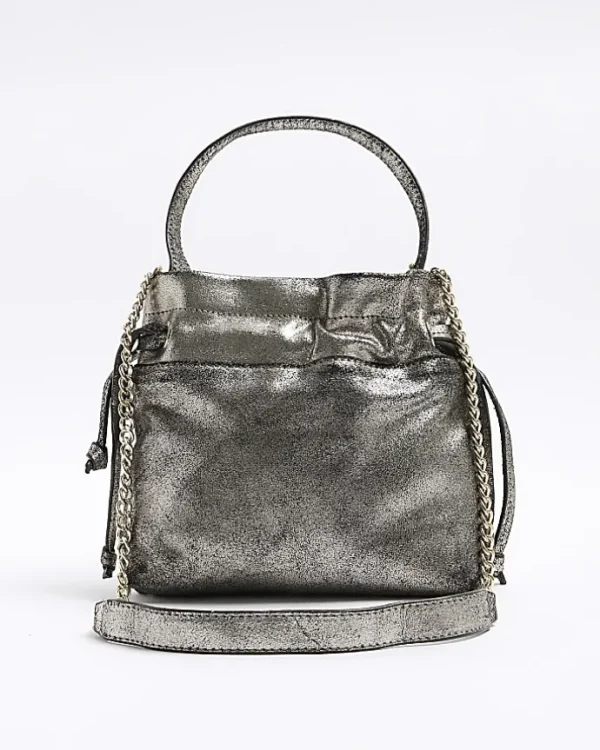 Silver leather studded cross body bag