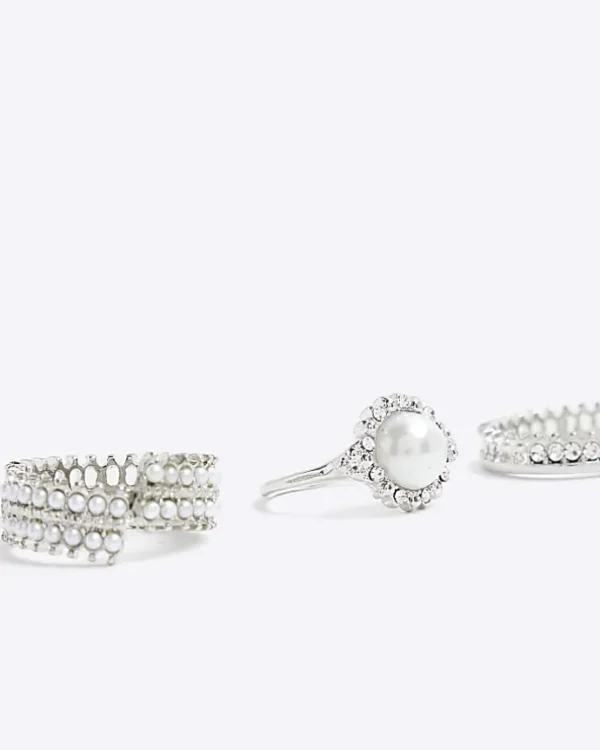 Silver Pearl Ring Multipack