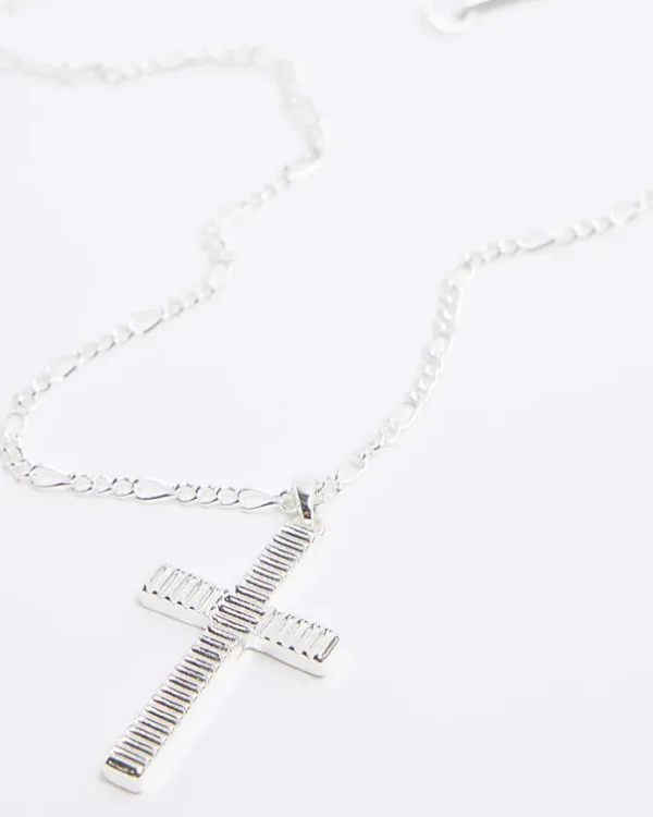 Silver plated textured cross necklace