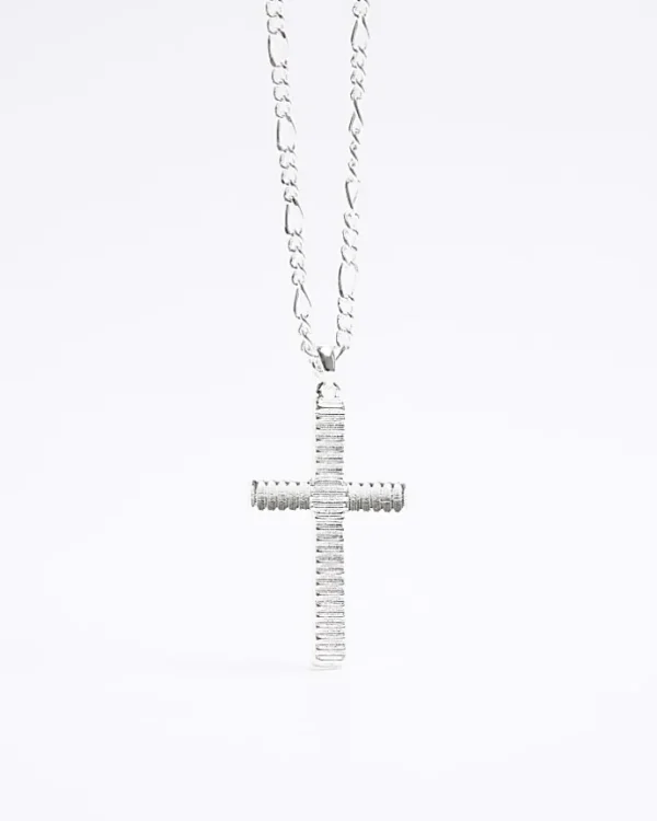 Silver plated textured cross necklace