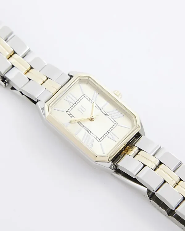 Silver rectangle face watch