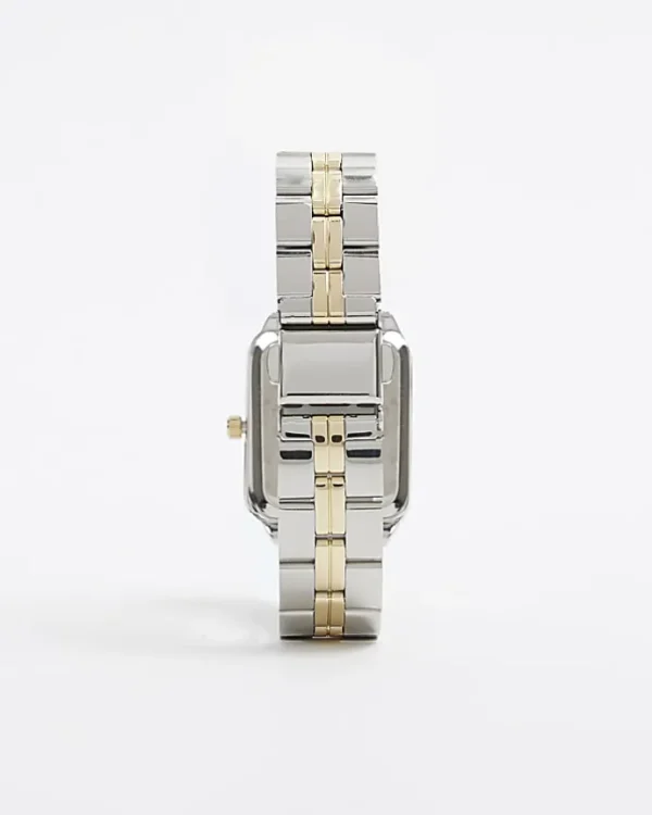 Silver rectangle face watch