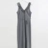 Silver satin frill trim slip midi dress