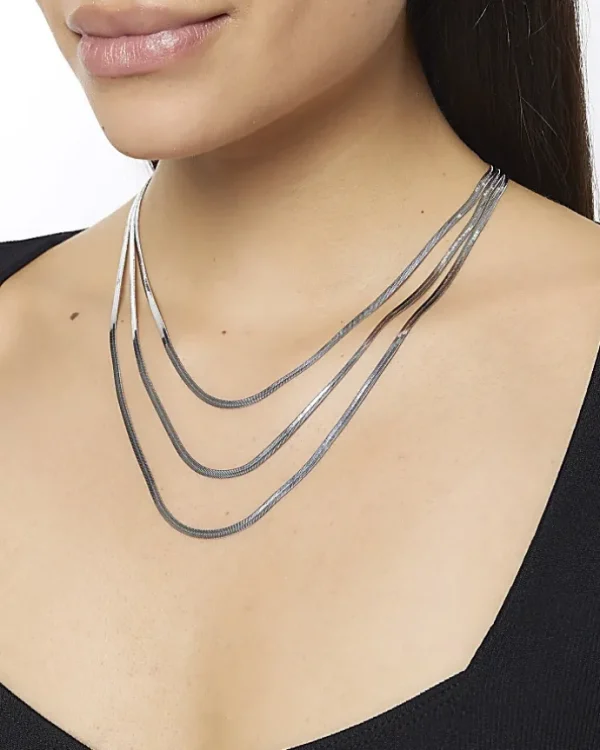 Silver Sleek Multirow Necklace