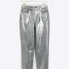 Silver slim straight coated jeans