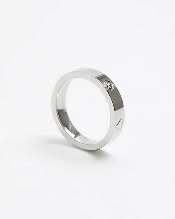 Silver Stainless Steel Embellished Ring