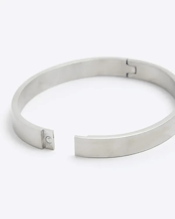 Silver steel bangle bracelet