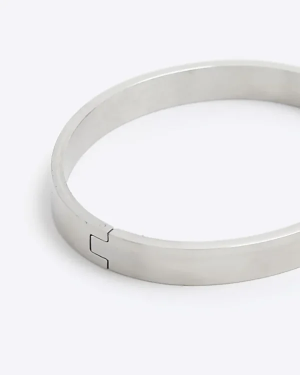 Silver steel bangle bracelet