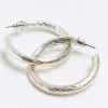 Silver textured hoop earrings