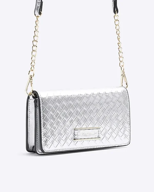 Silver weave cross body purse