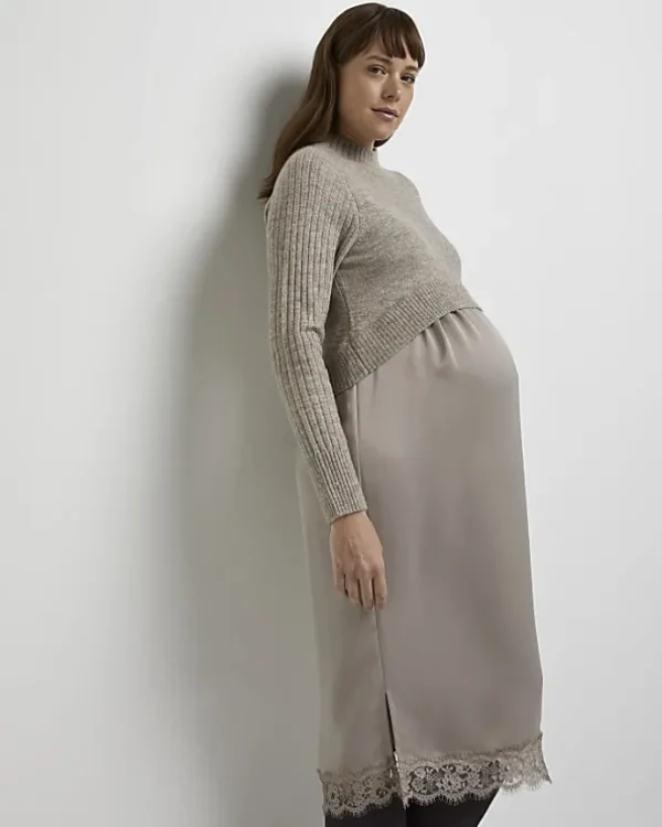 Stone 2 in 1 maternity midi dress