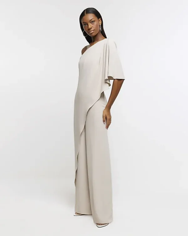 Stone cape wide leg jumpsuit