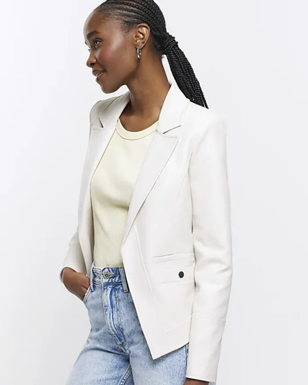 Stone faux leather blazer