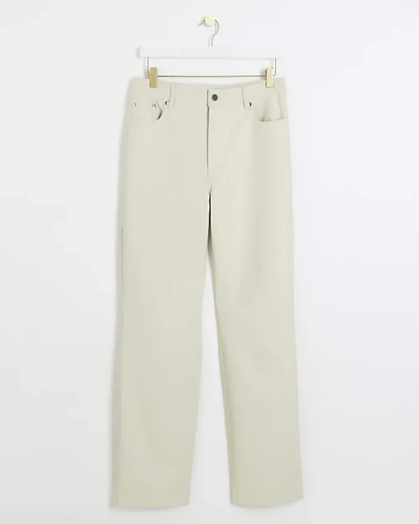 Stone faux leather straight leg trousers