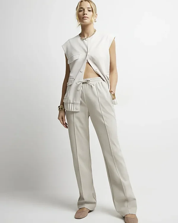 Stone faux leather wide leg trousers