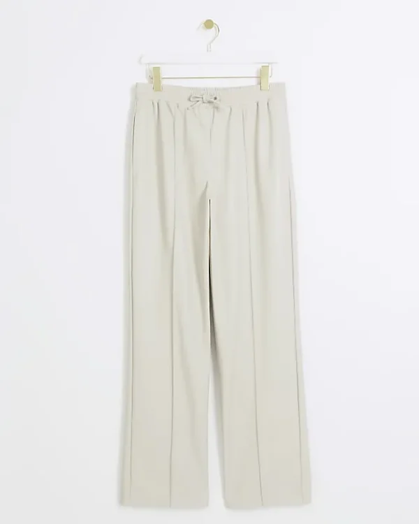 Stone faux leather wide leg trousers