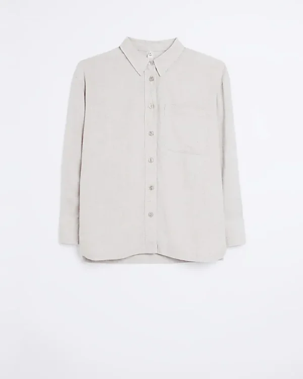 Stone oversized shirt with linen