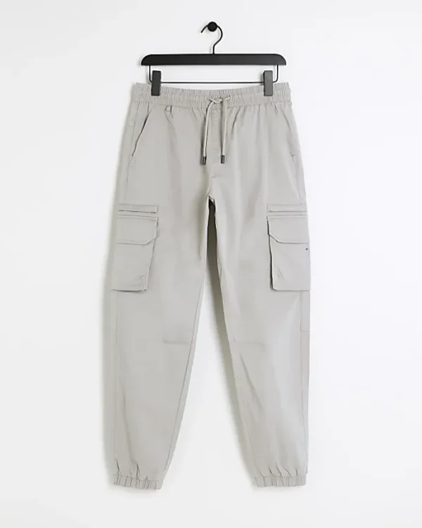 Stone regular fit cuffed cargo trousers