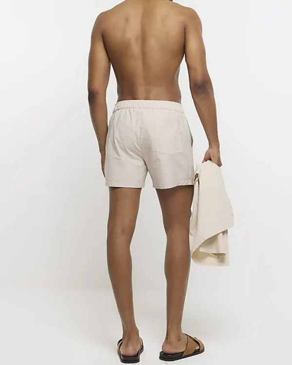 Stone regular fit seersucker swim shorts