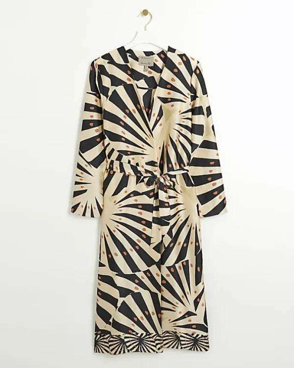 Stone satin stripe longline duster coat