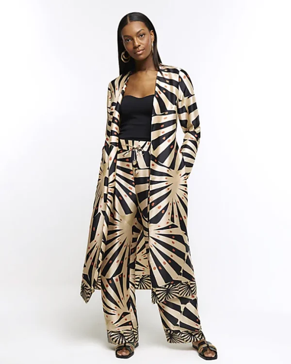 Stone satin stripe longline duster coat