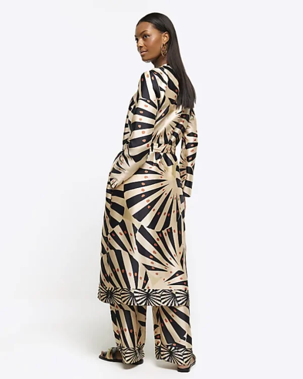 Stone satin stripe longline duster coat