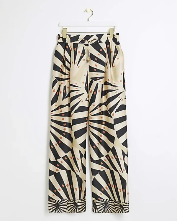 Stone satin stripe wide leg trousers