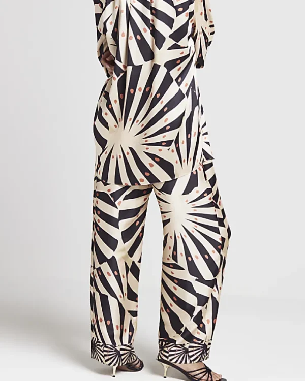 Stone satin stripe wide leg trousers