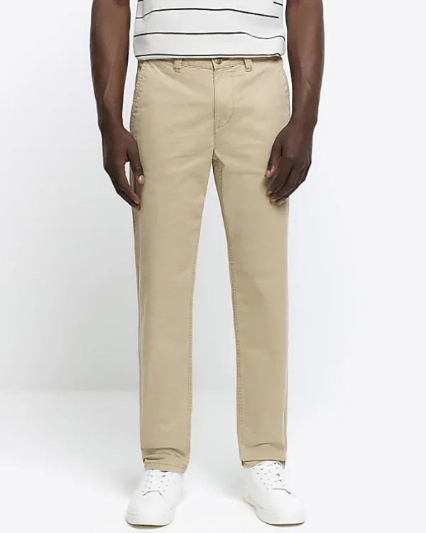 Stone slim fit casual chino trousers