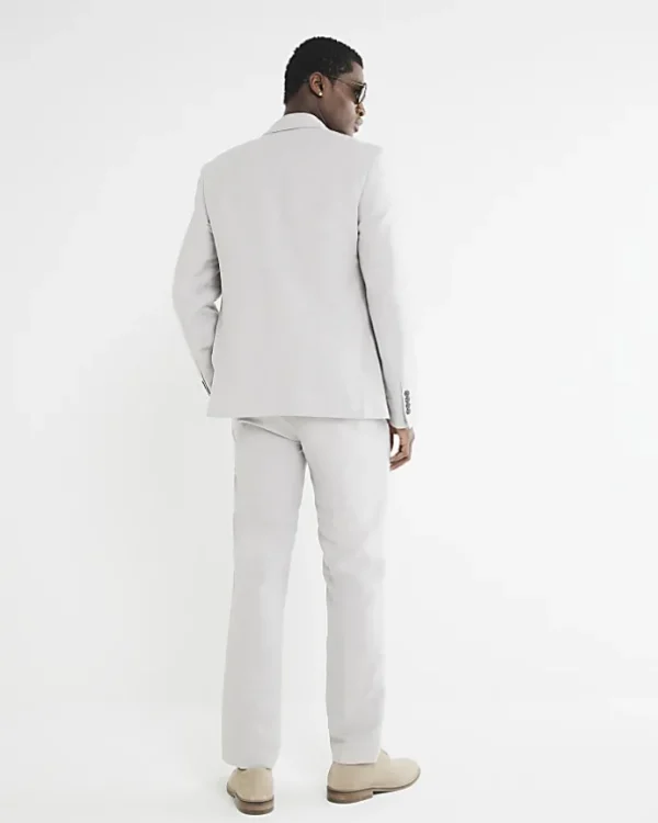 Stone slim fit linen blend suit trousers