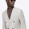 Stone slim fit linen blend suit jacket