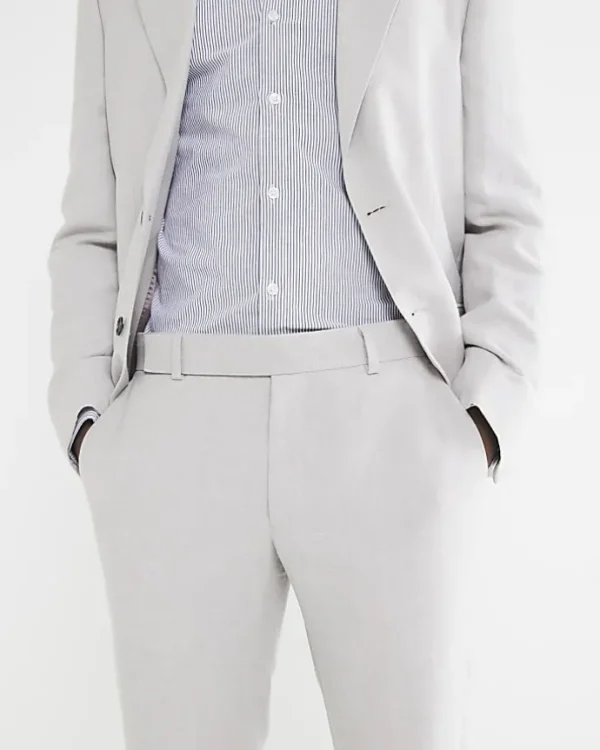 Stone slim fit linen blend suit trousers