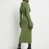 Tall green faux fur bodycon midi dress