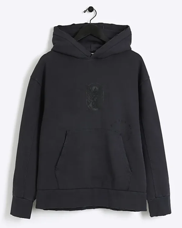 Washed black regular gothic graphic hoodie