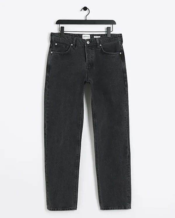 Washed black straight fit jeans